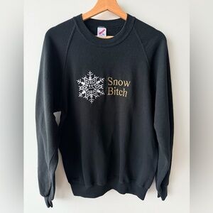 Snow B*tch Embroidered Black Crewneck Sweater Funny Vintage